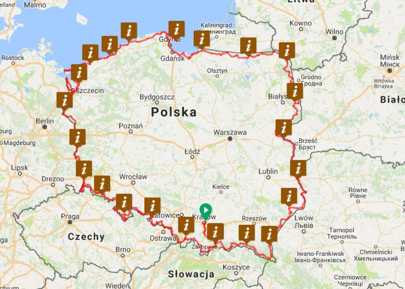 Trasa Wyprawy Tomka (źródło: ridewithgps.com) Trasa Wyprawy Tomka (źródło: ridewithgps.com)