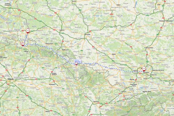 Planowany przebieg trasy Zgorzelec Katowice / źródło mapy.com
